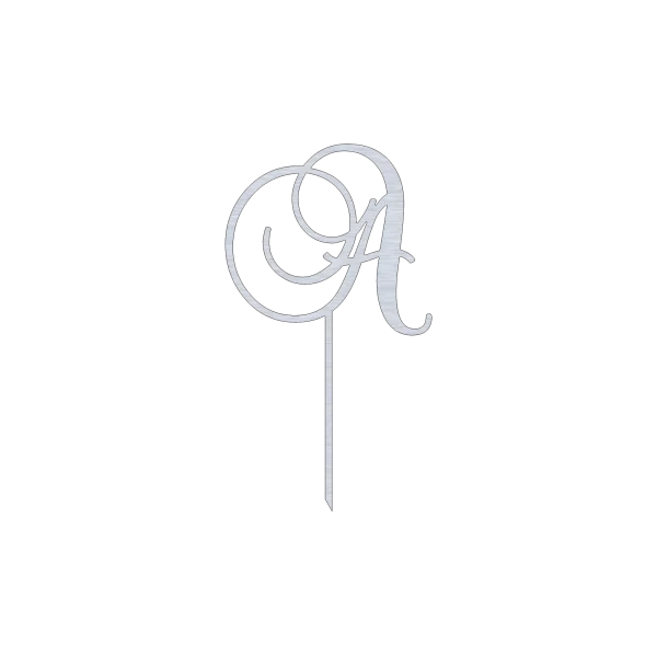 Monogram letter swirl script cake topper with intricate design and smooth edges, crafted from high-quality Aluminum. Perfect for special occasions. Aluminum with Natural Aluminum finish.